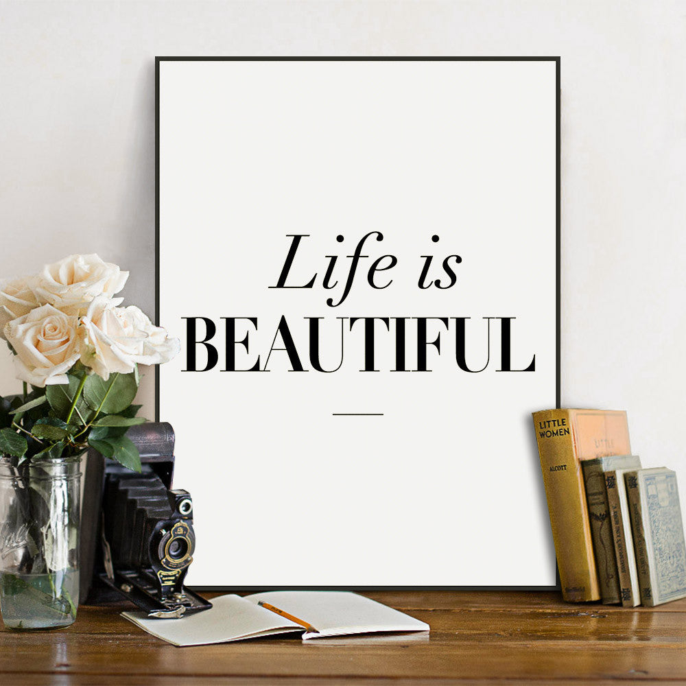 modern black white nordic beautiful life typography quote a4 art print