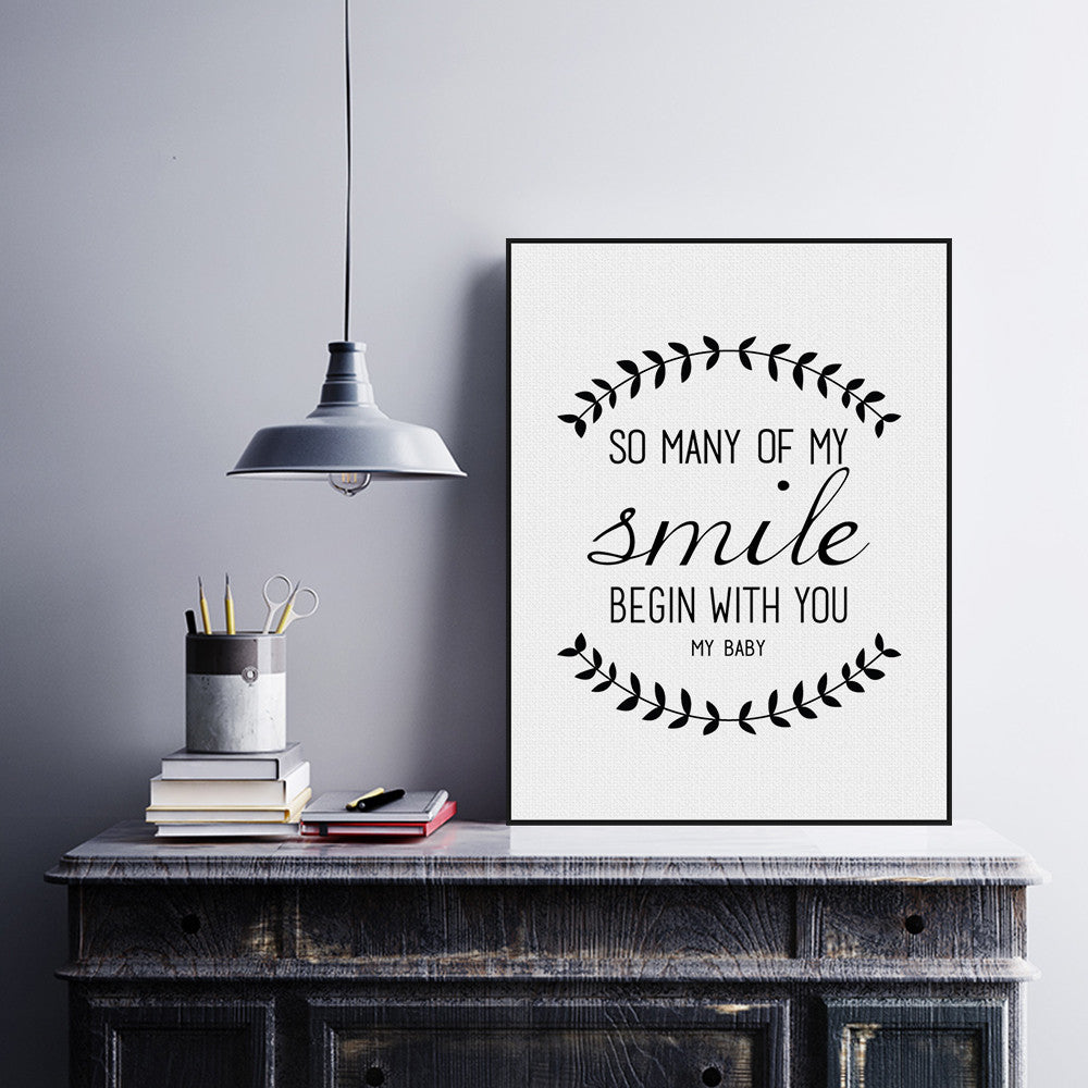 Modern Black White Nordic Minimalist Typography Smile Love Quotes Art ...