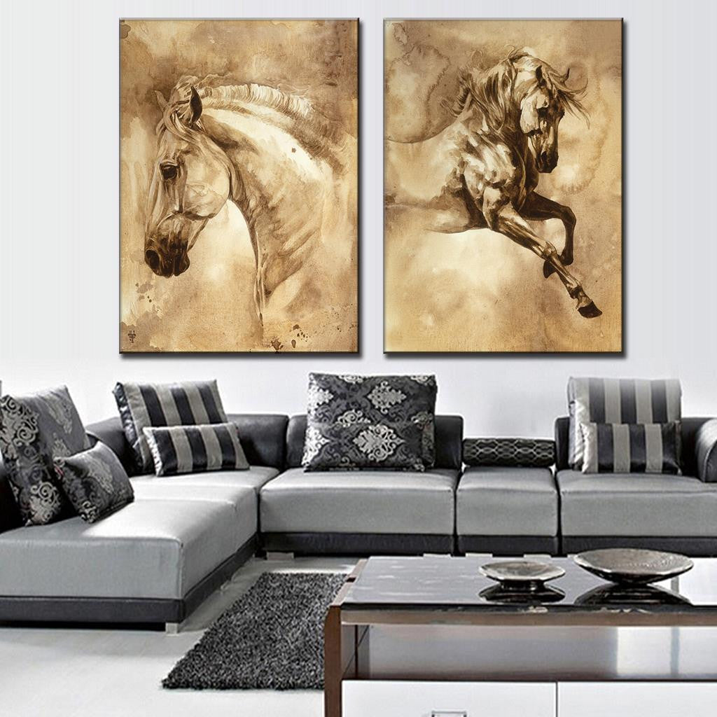 2 PcsSet Modern European Oil Painting Horse On Canvas 