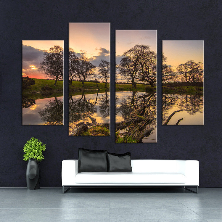 4PCS paints sunset tree art decorative Wall painting print on canvas f ...