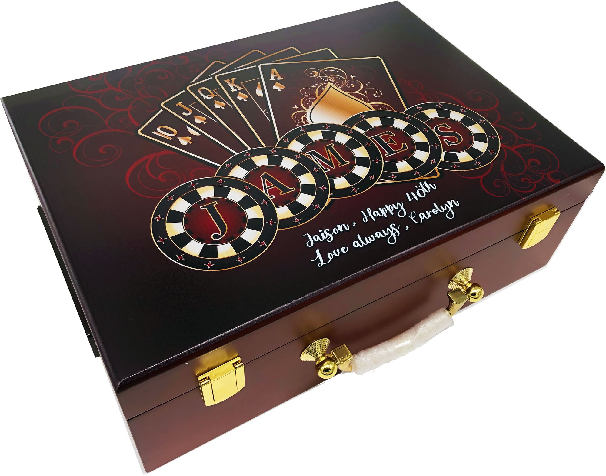 A MAHOGANY GOLD MOSAÏQUE POKER BOX