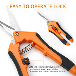 Spring-action design gently opens blades after each cut to reduce the strain.Closing latch with a black switch can safely remove to keep it tight.