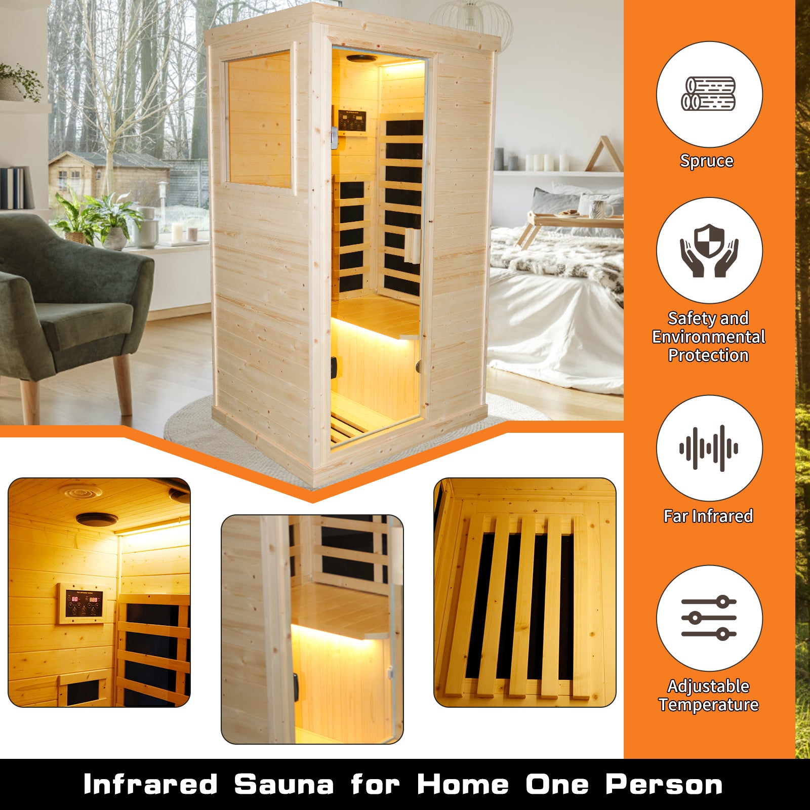Single person spruce far infrared sauna hair
