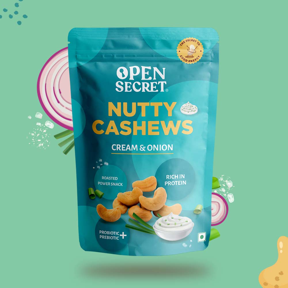Open Secret Cream &amp; Onion Nutty Cashews 135gms-Boozlo