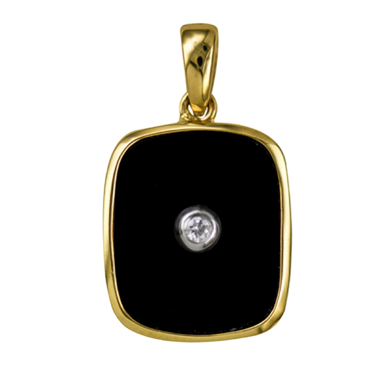 9ct Yellow Gold Rectangular Black Onyx And Diamond Pendant | My ...