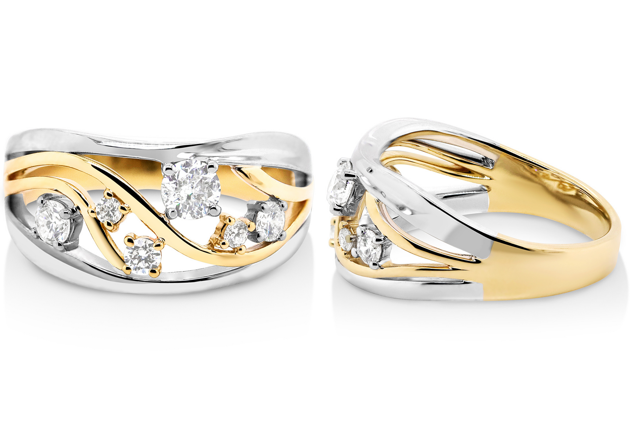 9ct Two Tone Diamond Set Dress Ring