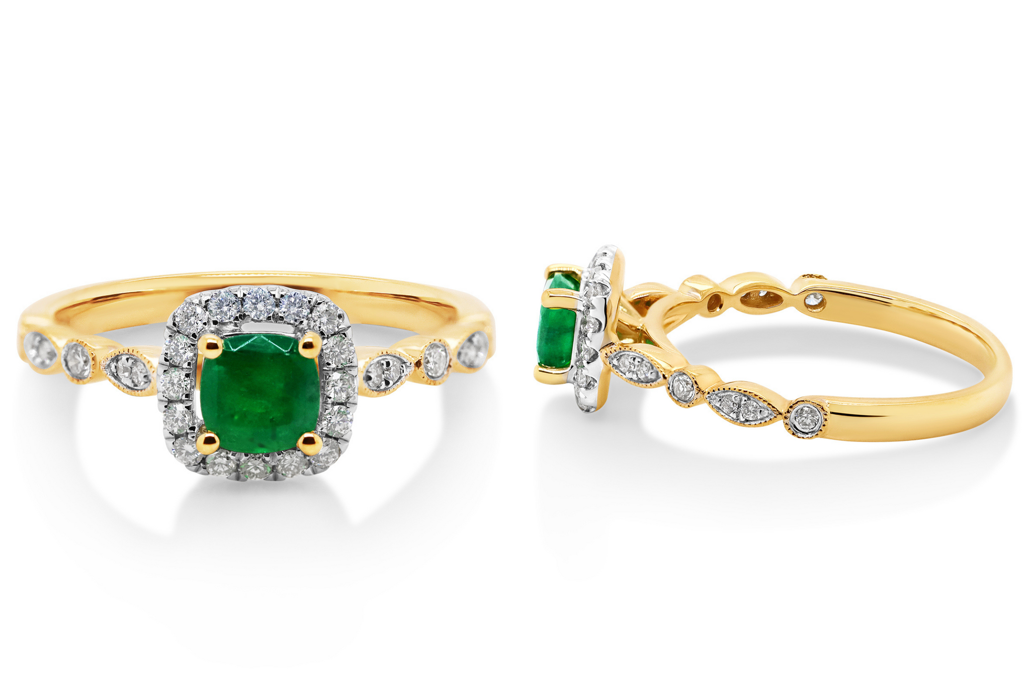 18ct Yellow Gold Emerald & Diamond Ring