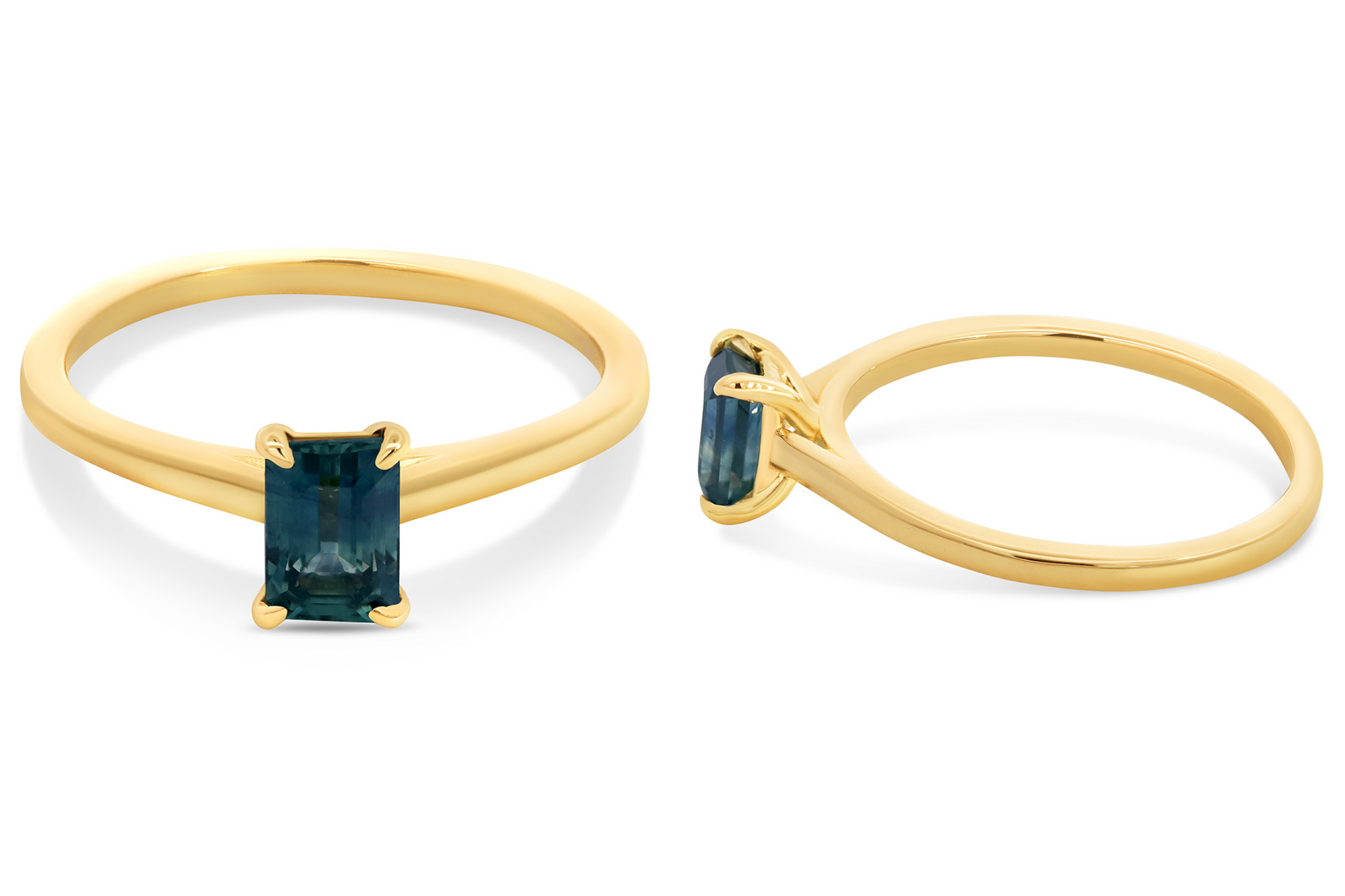 14ct Yellow Gold Emerald Cut Montana Sapphire Ring