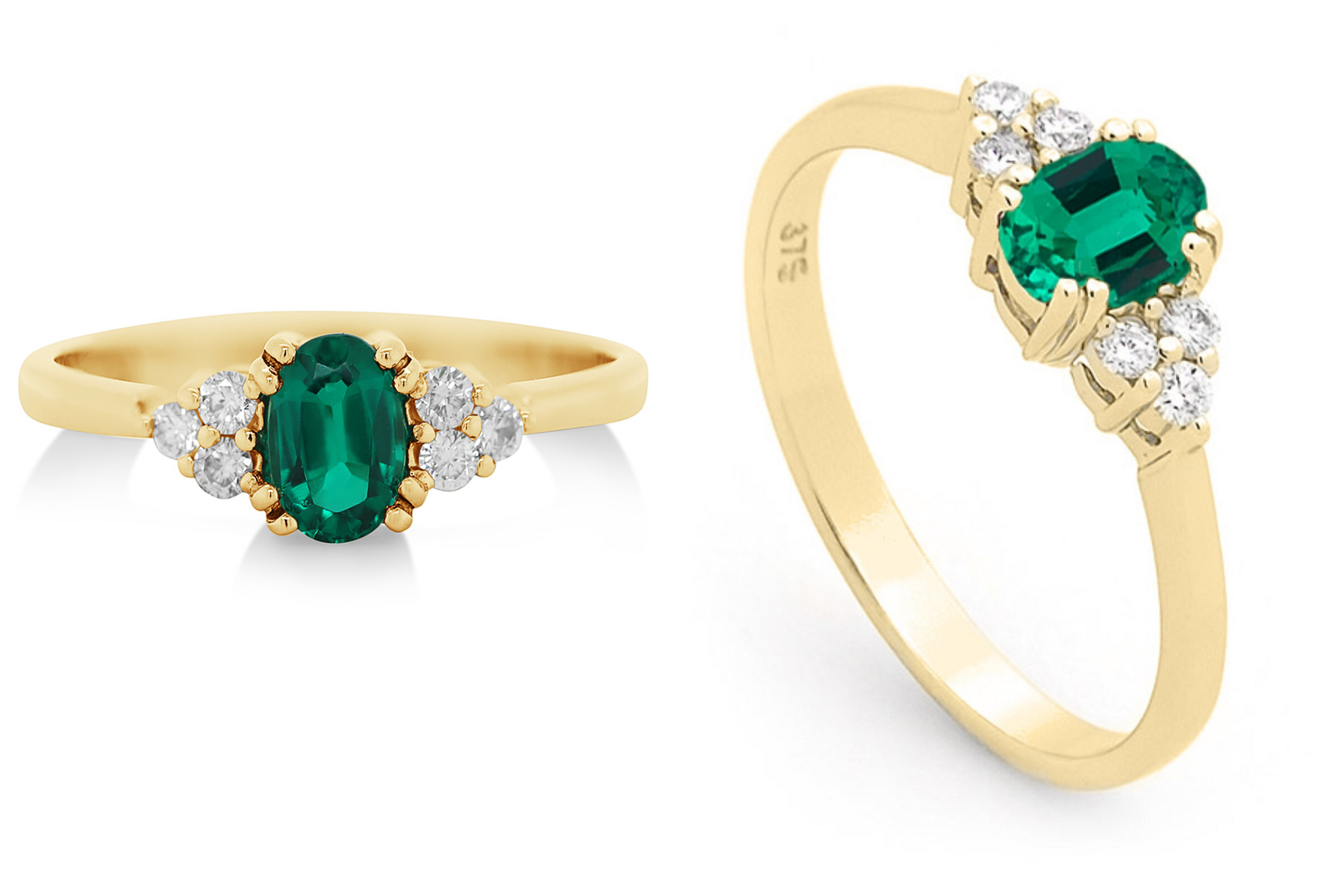 9ct Yellow Gold Oval Emerald & Diamond Ring