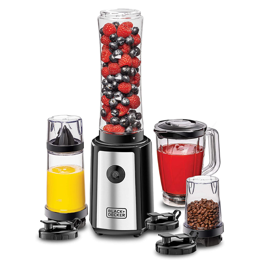 Black+Decker 600W NutriMaster Blender/Smoothie Maker , 3 Jars with Lids, 2  Years Warranty - Silver/Black