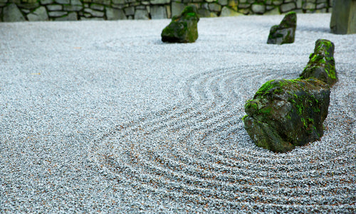 Zen Garden with moss covered rocks