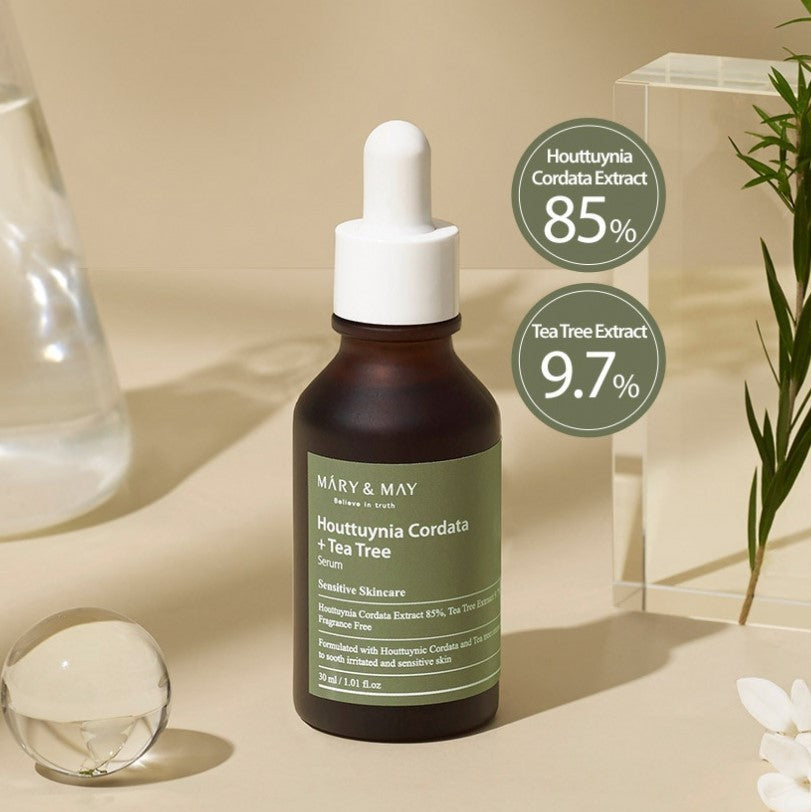 Сыворотка с чайным деревом. Mary&May Houttuynia cordata + Tea Tree Serum. Сыворотка Mary May чайное дерево. Mary&May 150 мл (Houttuynia cordata + Tea Tree Cleansing. Сыворотка Mary May хауттюйния.