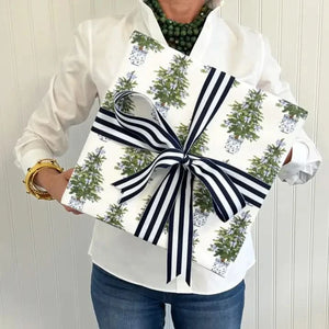 Gift Wrap Sheets Blue Bows Christmas Tree - Babcock Ranch Home Decor