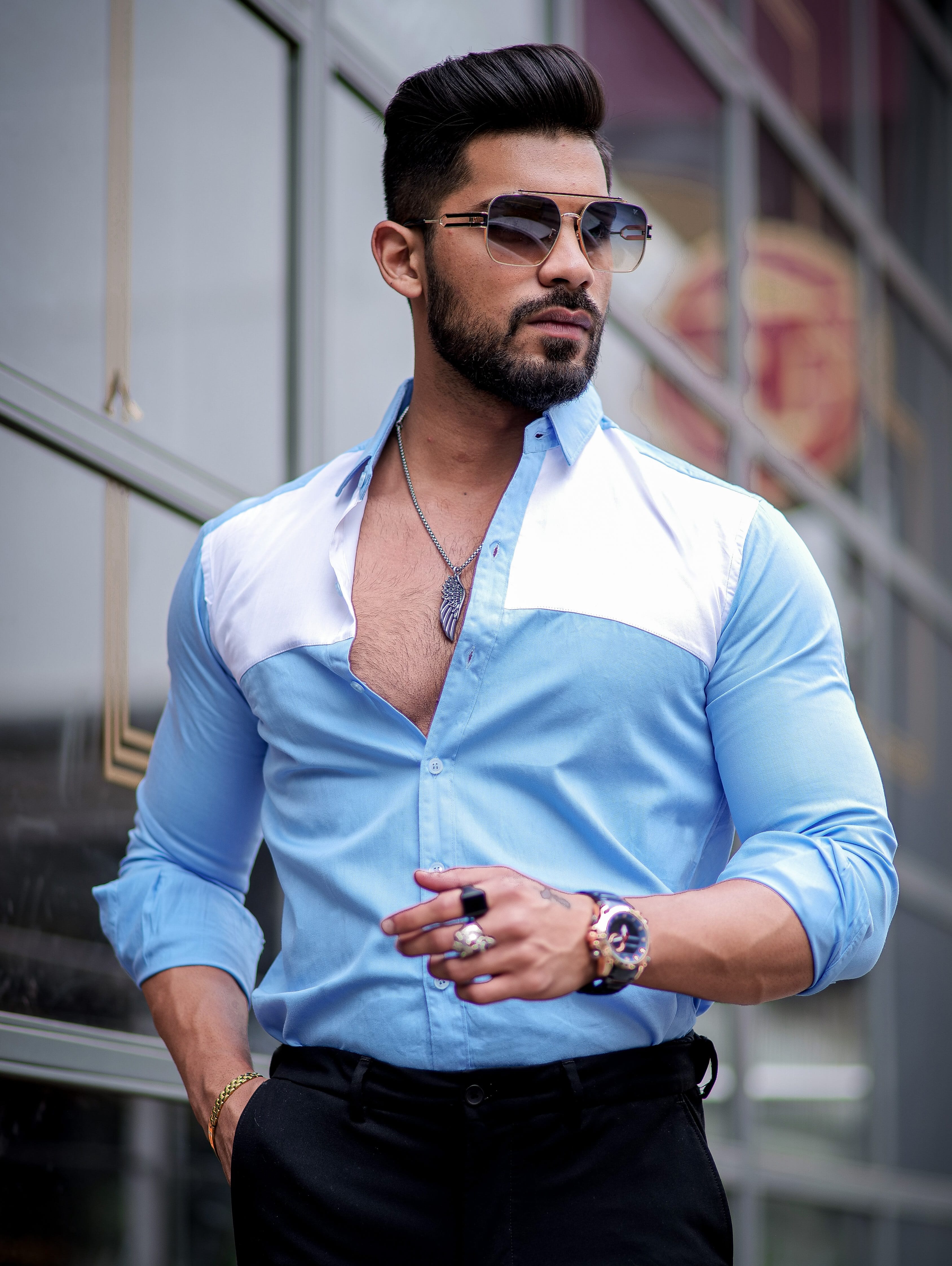 Powder Blue Cut n Sew Cotton Shirt – The Foomer