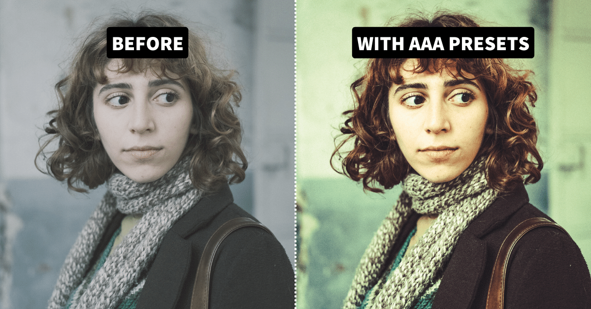 A before and after comparison of a photo with and without a vintage preset