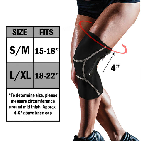 Size chart for a zippered knee brace