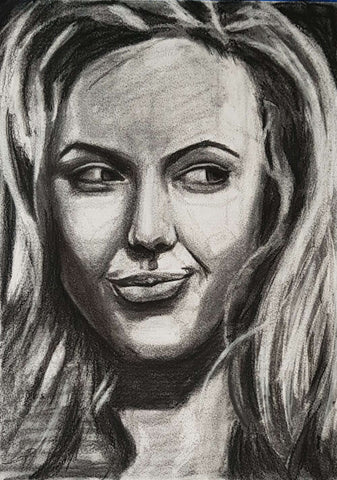 charcoal portrait drawing of angelina jolie milarn art institute mastery program