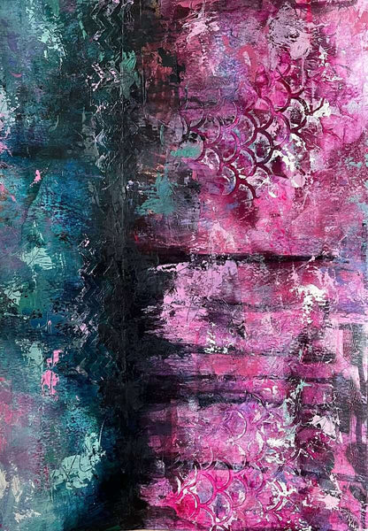 abstract art painting jeweltones magenta teal black texture