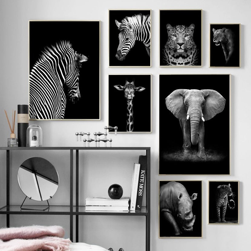 Black White Animals Elephant Giraffe Zebra Wall Art Canvas Painting Posters And Prints Wall Pictures For Living Room Home Decor Mia Amp Stitch