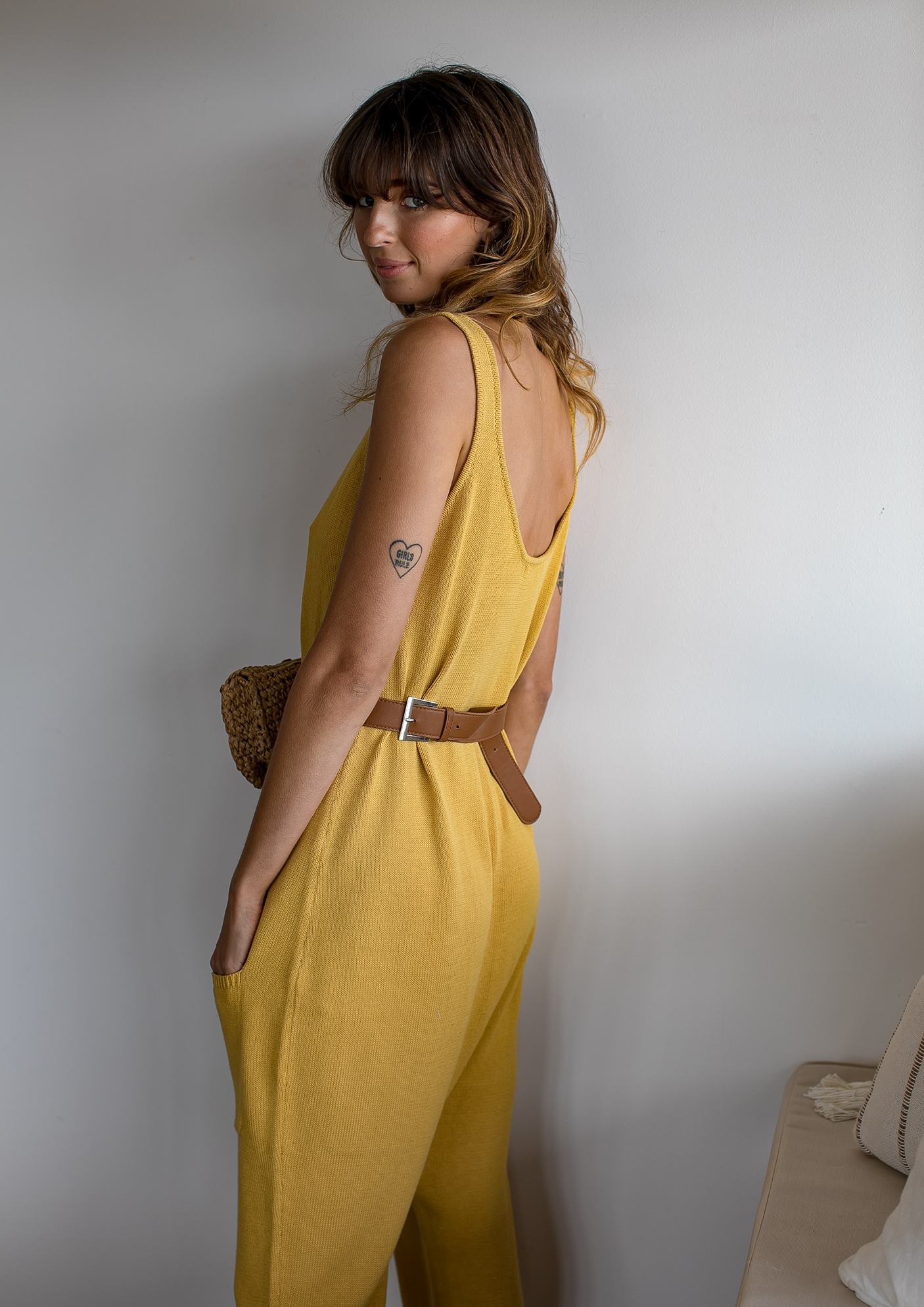 kimmy knit jumpsuit mustard