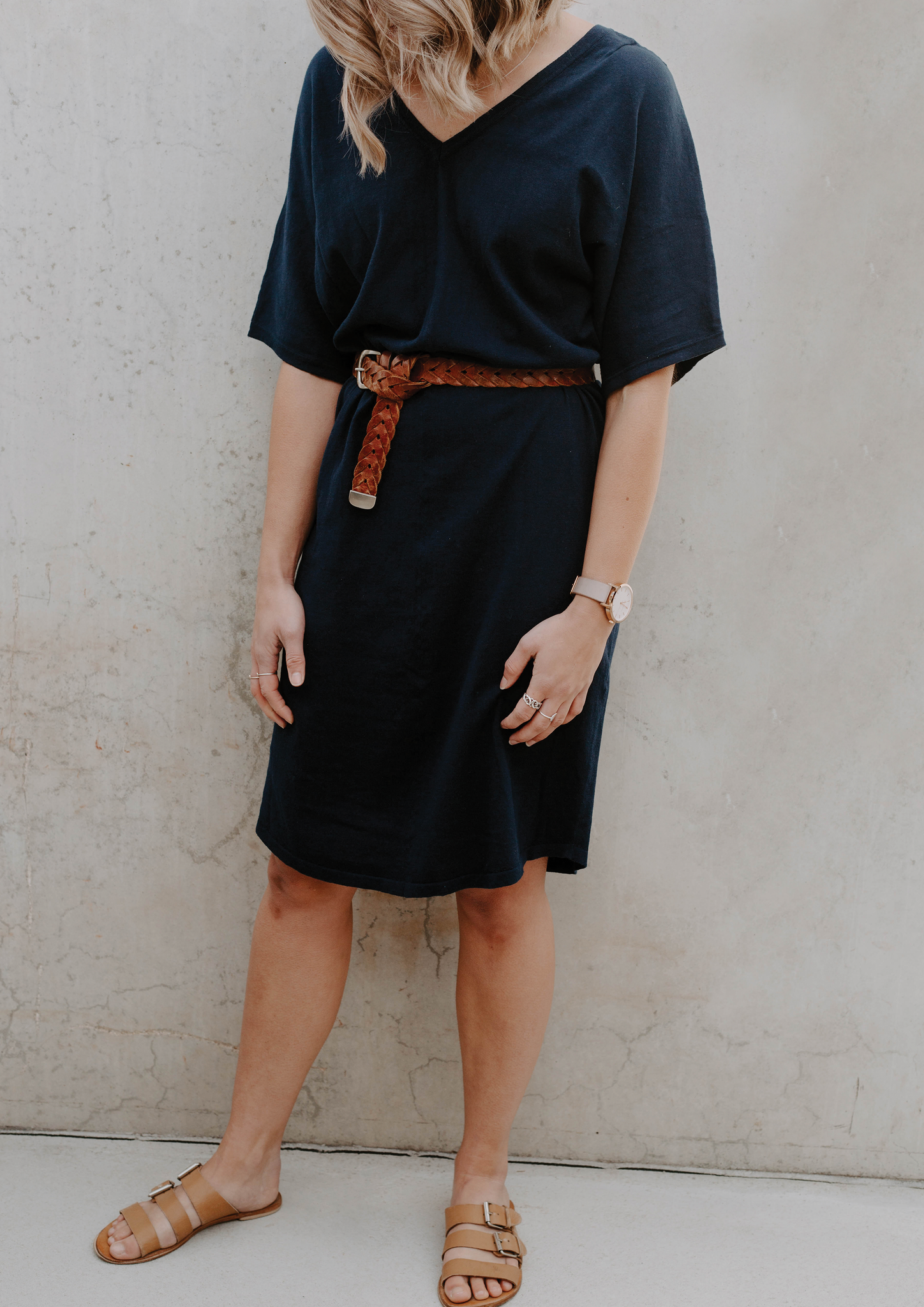 lola tie knit dress navy