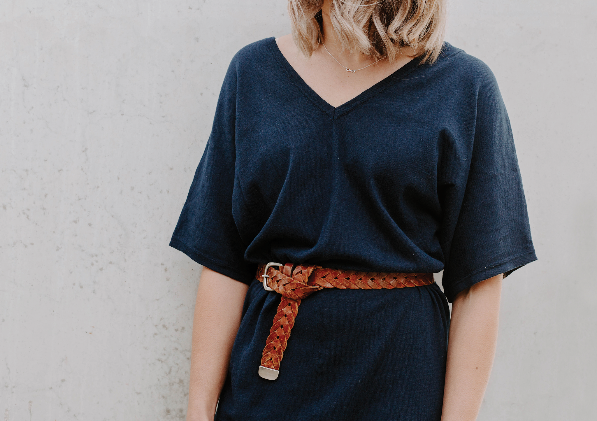 lola tie knit dress navy