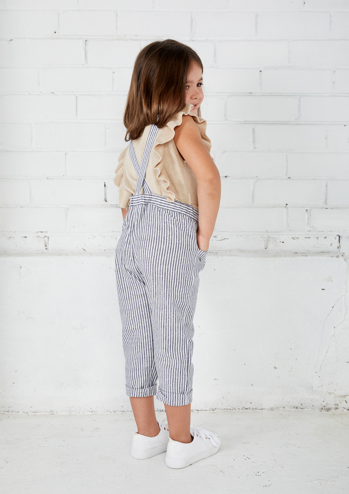 MIDNIGHT BLUE STRIPE CROSS BACK OVERALLS