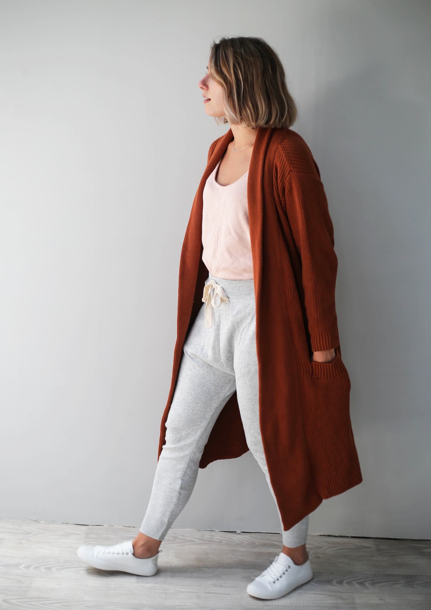 rebecca chunky knit cardigan terracotta