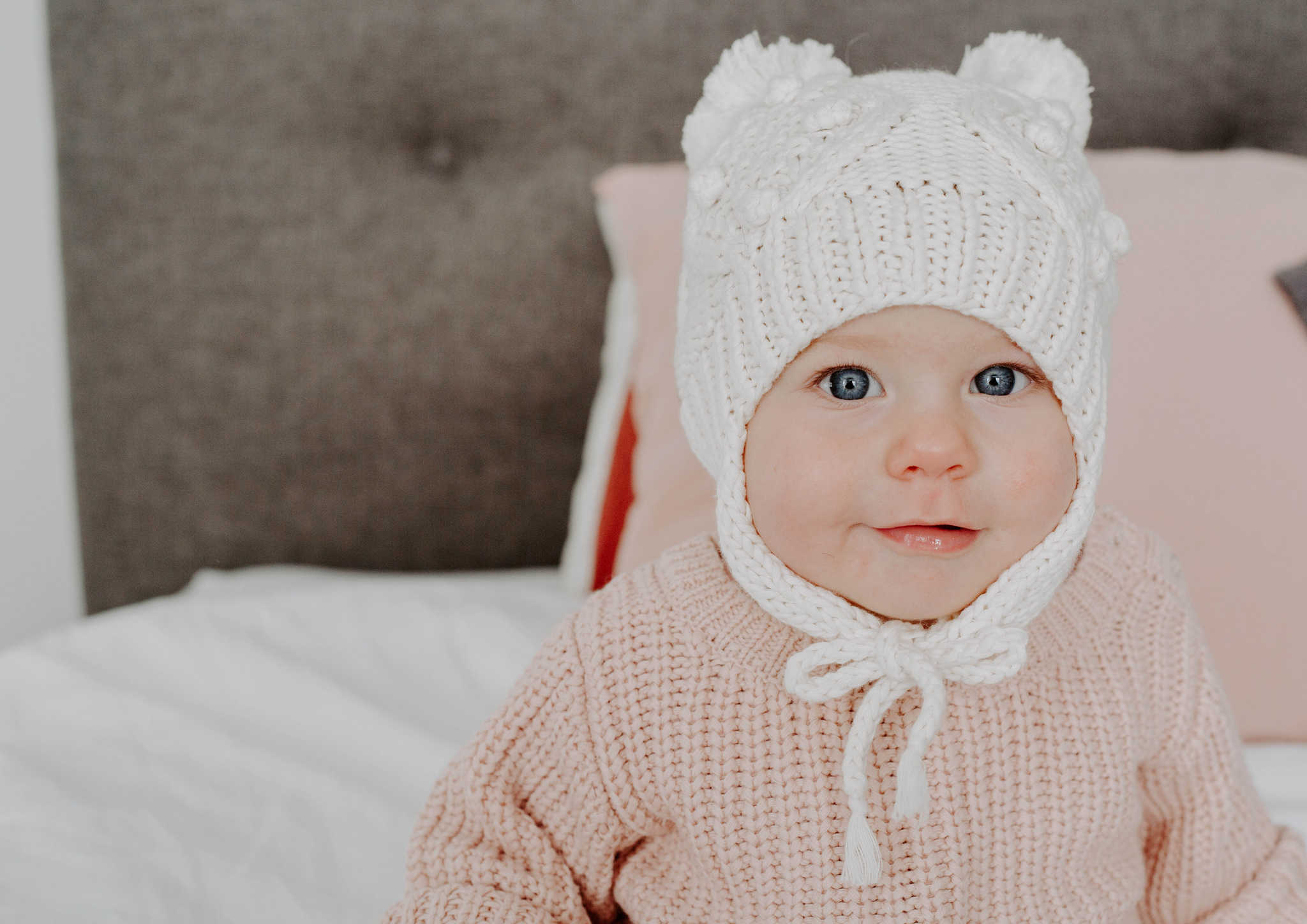 cream pom pom beanie