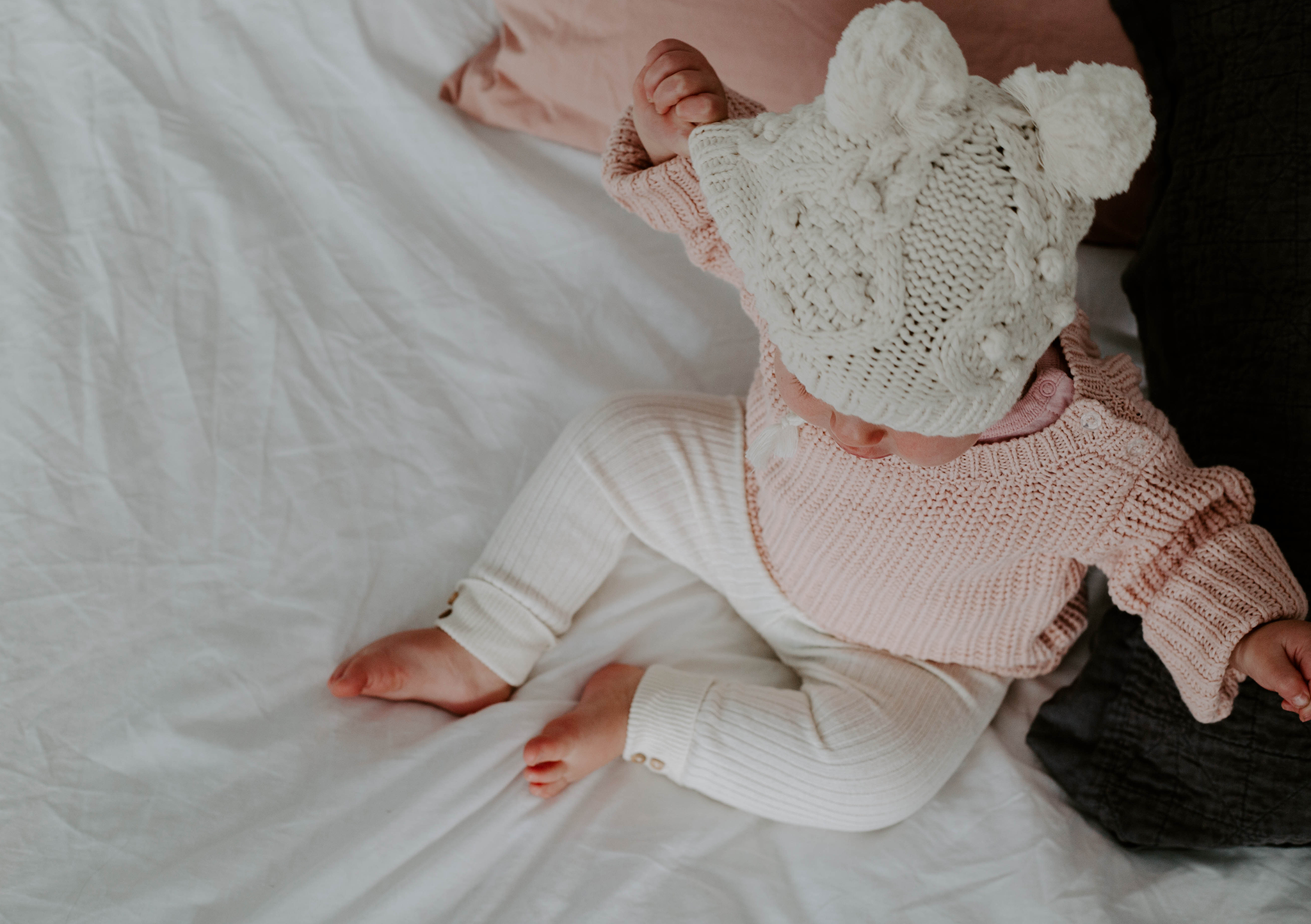 cream pom pom beanie