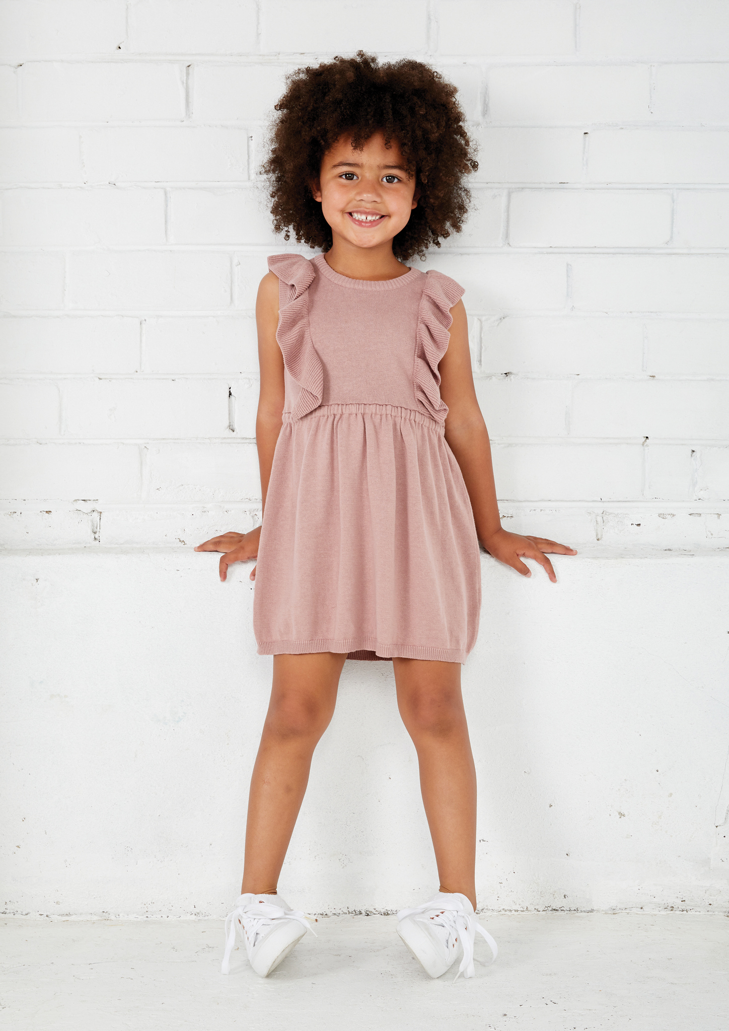 DUSTY ROSE FRILL KNIT DRESS