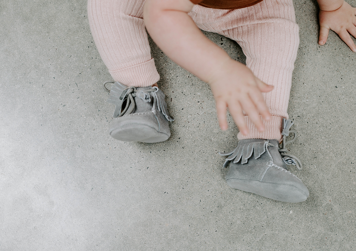 grey suede fringe moccasins pre walkers