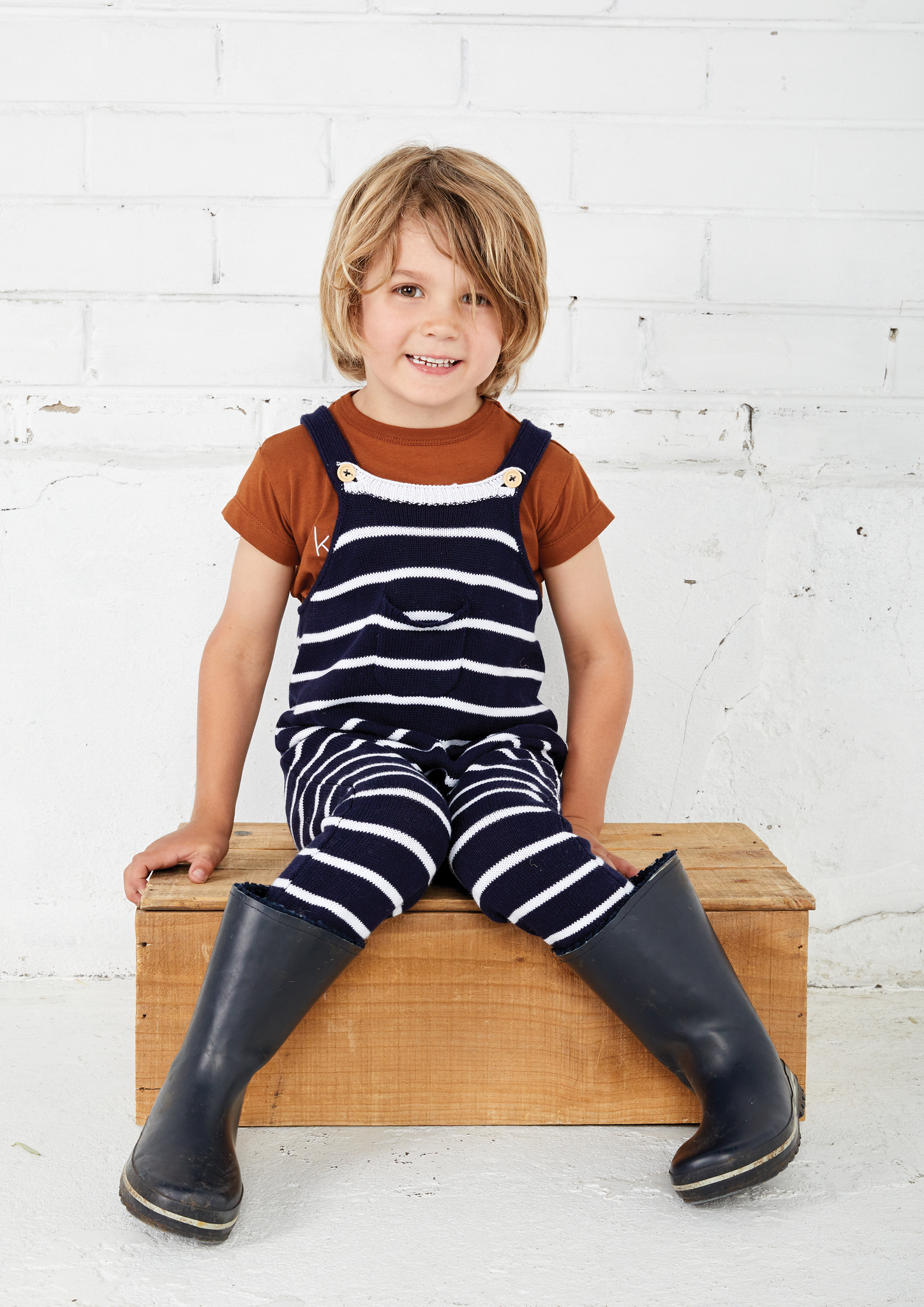 NAVY AND WHITE STRIPE KNIT OVERALLS