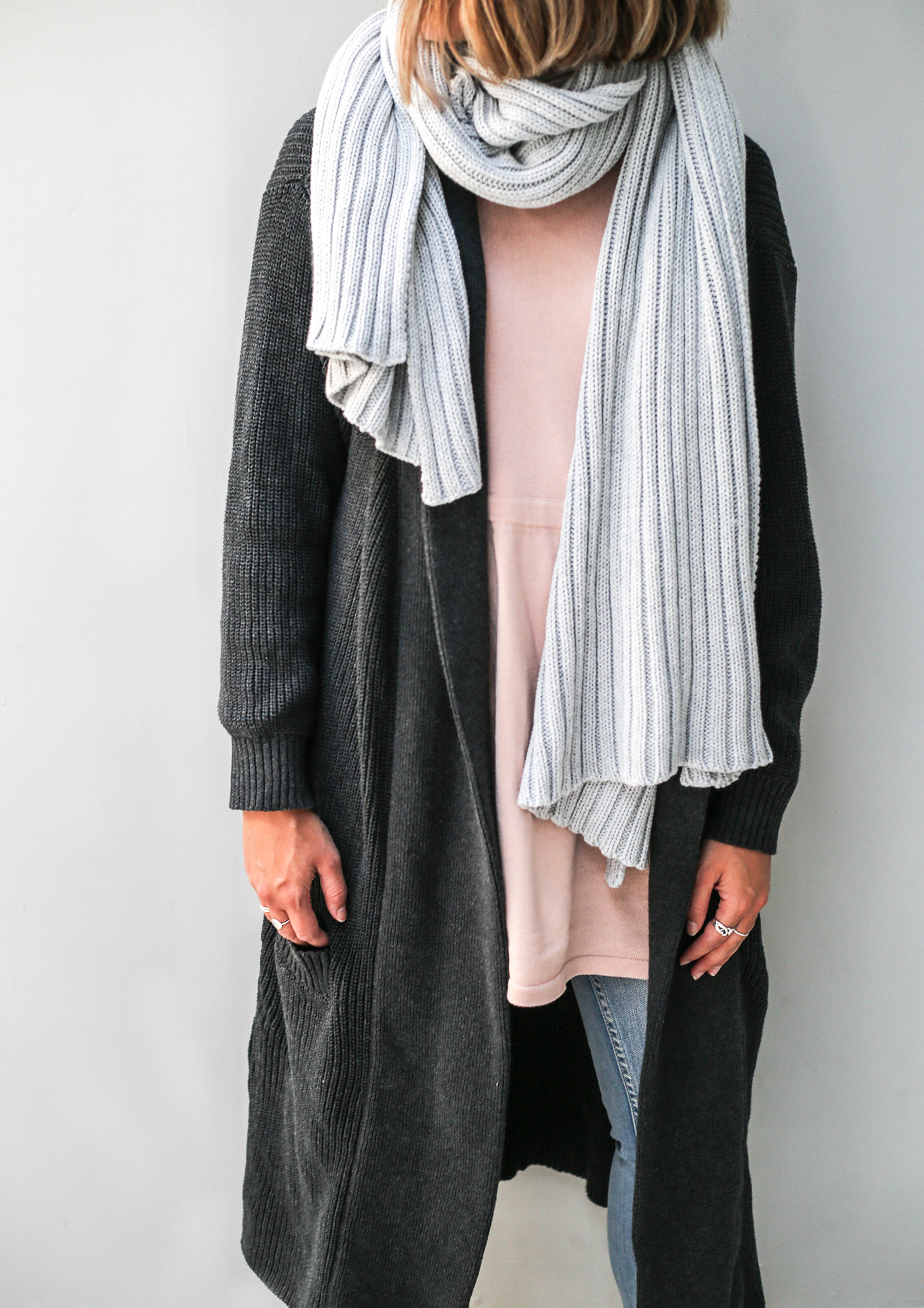 rebecca chunky knit cardigan charcoal