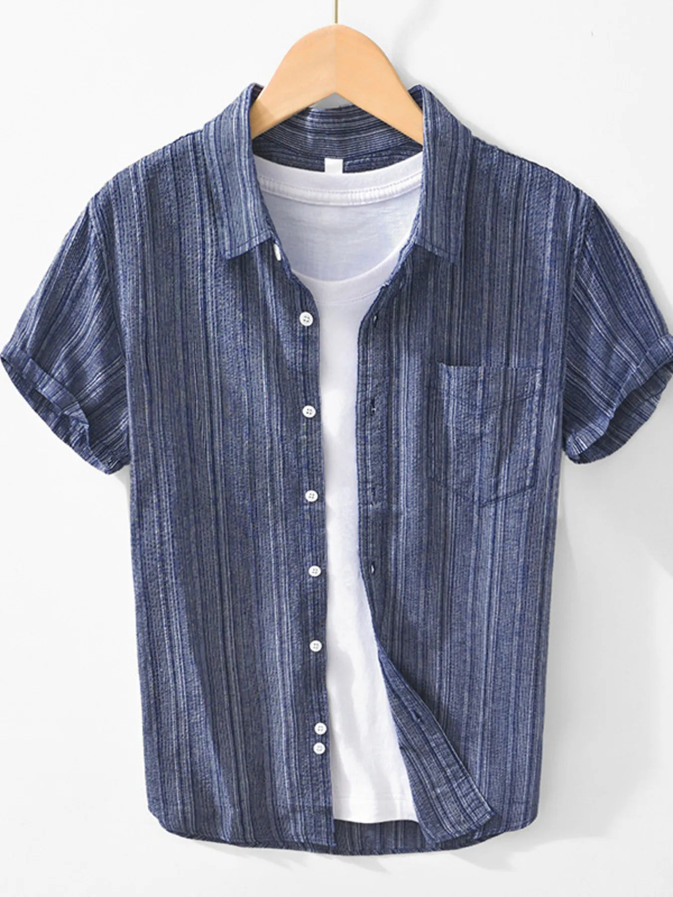 Men's Striped Collared Neck Short Sleeve Shirt
