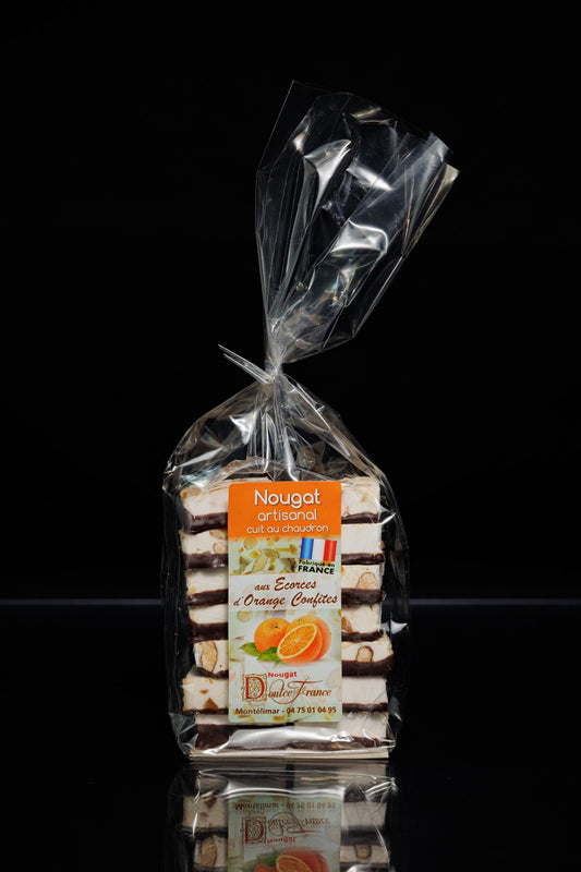 Nougat tendre aux amandes enrobé de chocolat lait à l'orange 180g CDHV