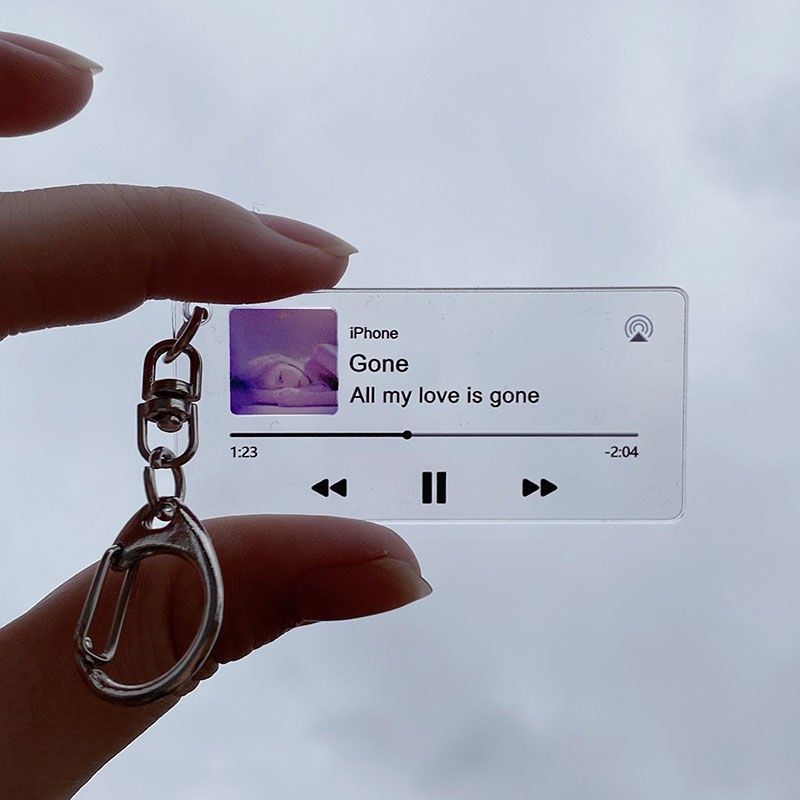 Horizontal Keychain With Couple's Photo Song Name And Artist
