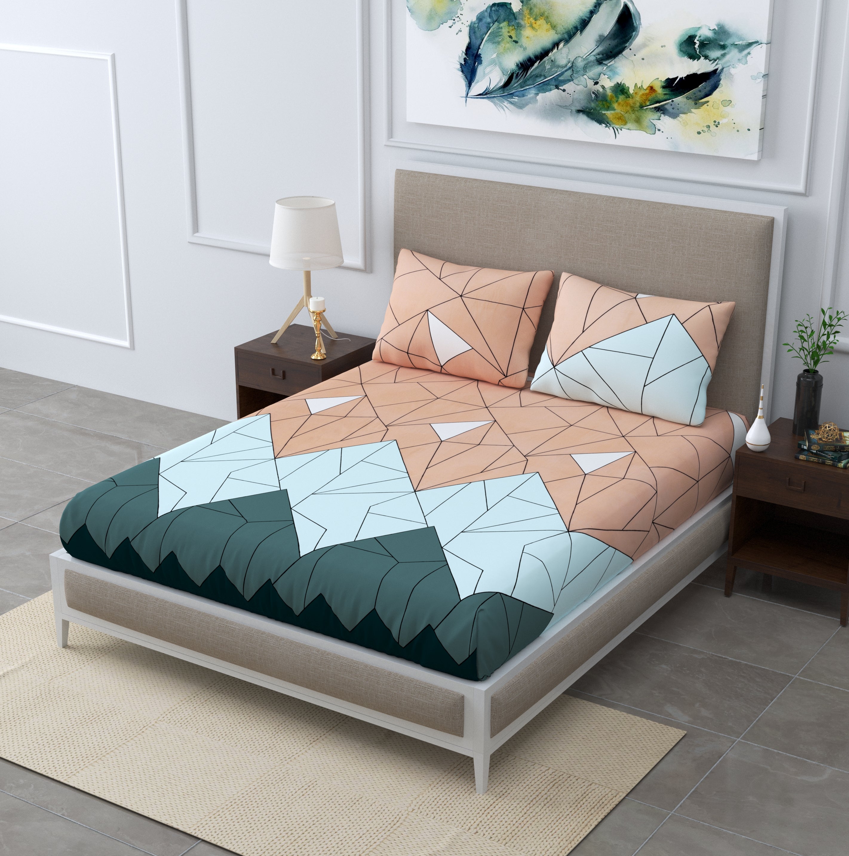 Multicolor Abstract Elastic Fitted King Size Bedsheet