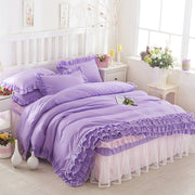 Princess Lace Bed Skirt-style Bedspread Style Four-piece Solid Color Lace
