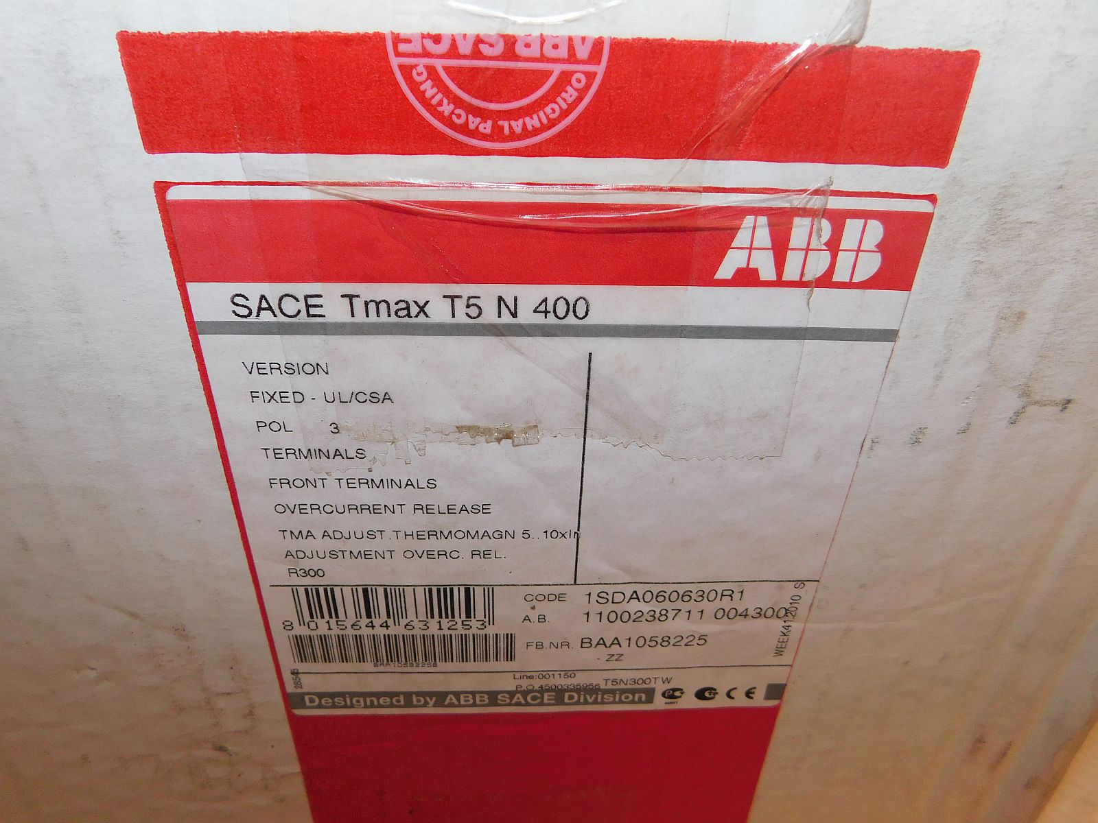 ABB Sace TMAX T5N 400, 3 Pole, 1SDA060630R1 New