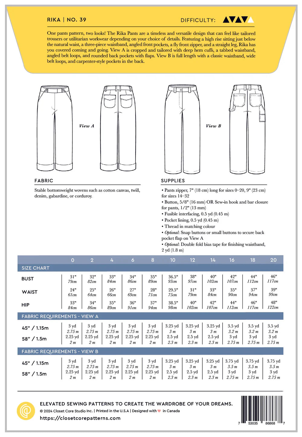 ClosetCoreRikatrousersPantsSewingpatternsizechart