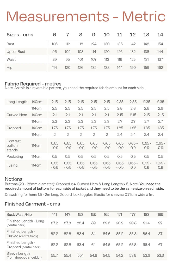PapercutPatternEmmiCurveJacketSewingPatternSizeChart