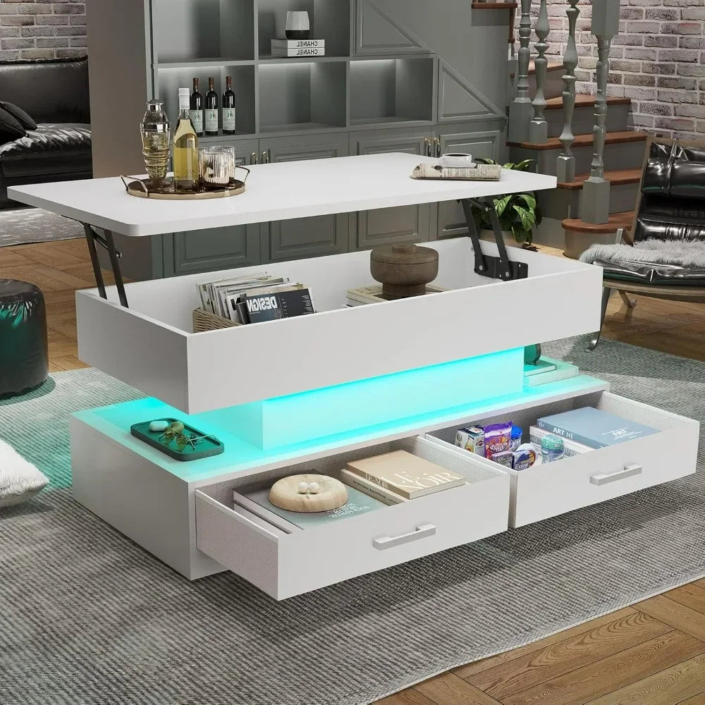 Lift Top Coffee Table, with Storage and LED Lights
