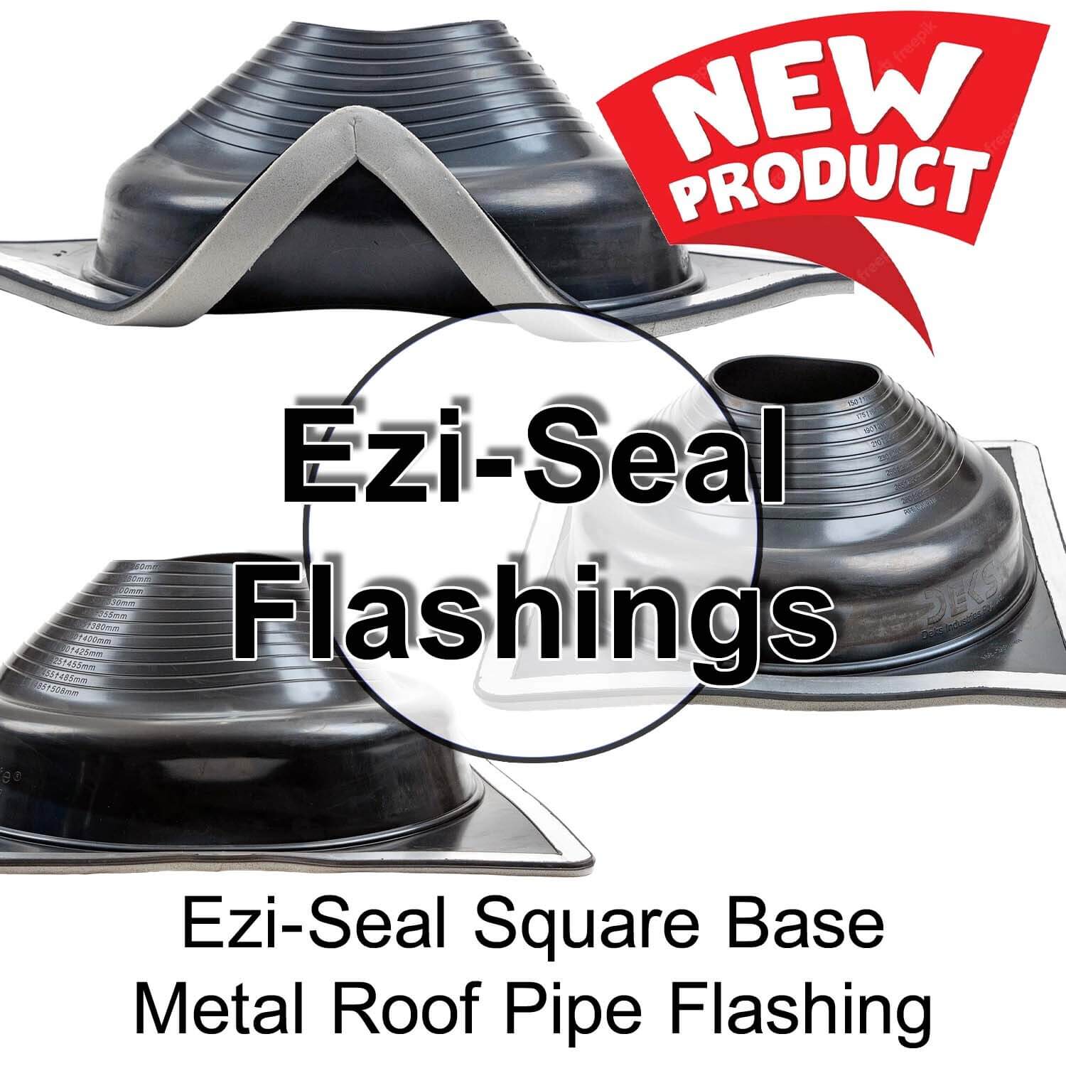 EZI-SEAL EPDM Square Base - Sponge Gasket - Metal Roof Pipe Flashing - No Silicone Needed (BLACK)