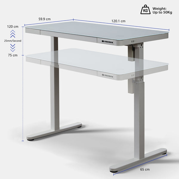 KOWO T3021 glass top height adjustable desk dimensions