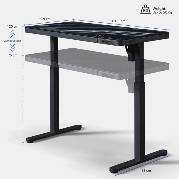 KOWO T302 Marble Black Glass Top Standing Desk dimension