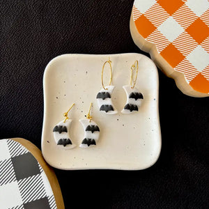Tiny Bat Moon Clay Earrings, Halloween Earrings - Hoops - Smriti Designs LLC