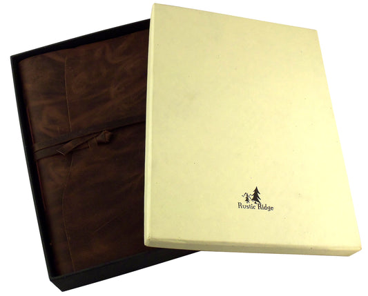 Large Genuine Leather Journal/Sketchbook with Gift Box - 380 Pages - 9 x  12 - Rustic Vintage Style