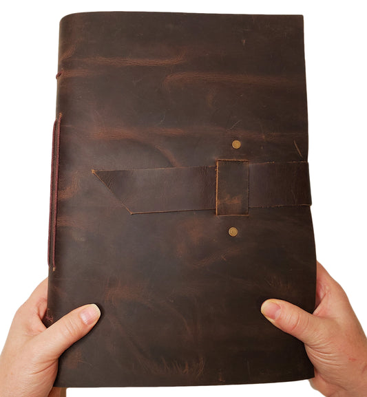 Rustic Town Genuine Leather Photo Album with Gift Box - Scrapbook Style Pages (Large, Brown)