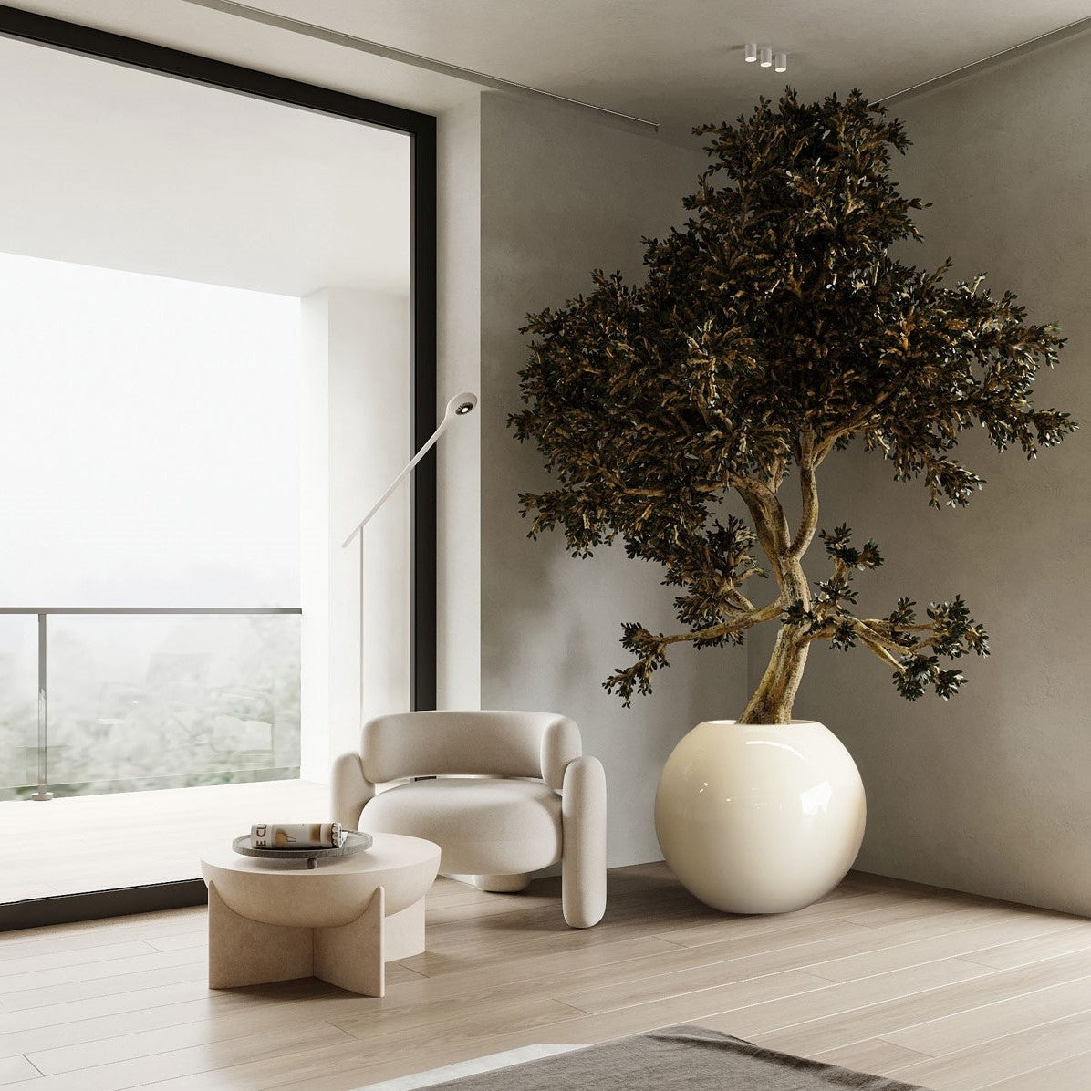 Blog 2024 Interior Greenery Trends - The Ultimate Guide To Elevate Your Space with Luxury Planters & Pots - Round Planter in luxury Interior